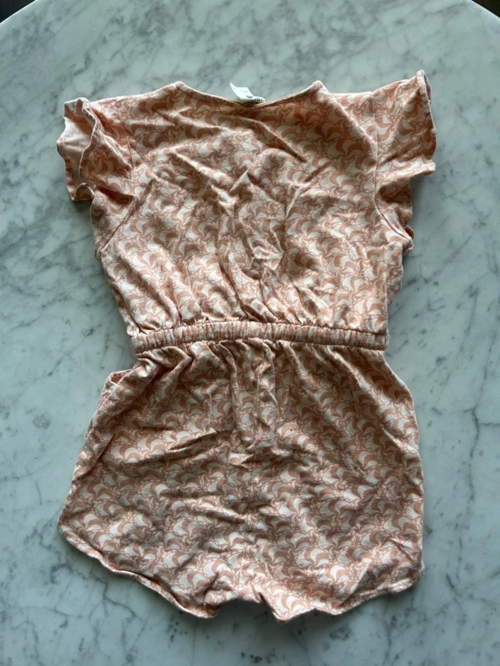 Kate Quinn Girls' Peach Print Ruffle Romper with Waist Tie size 4T